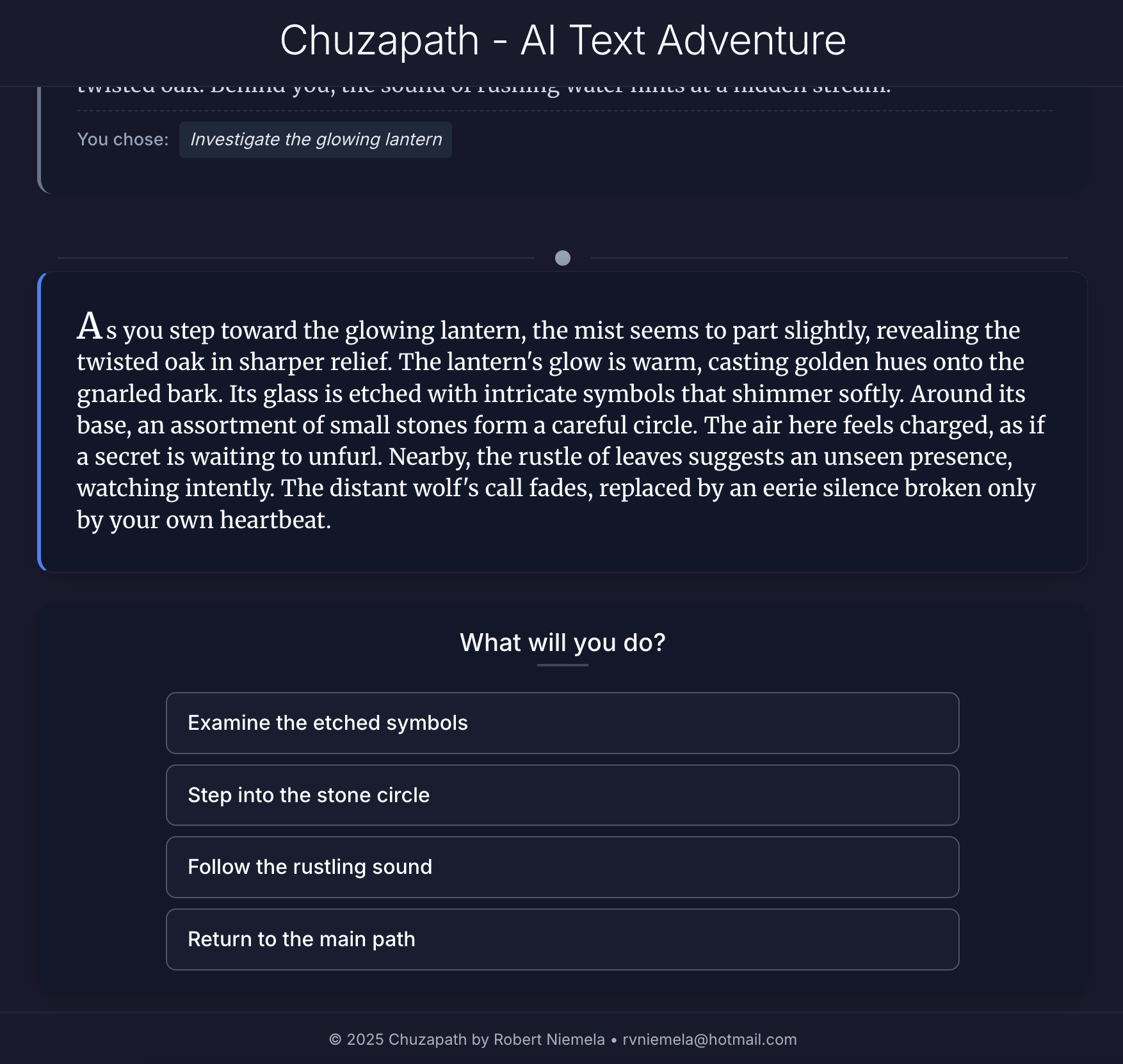 Screenshot of the Chuzapath adventure game