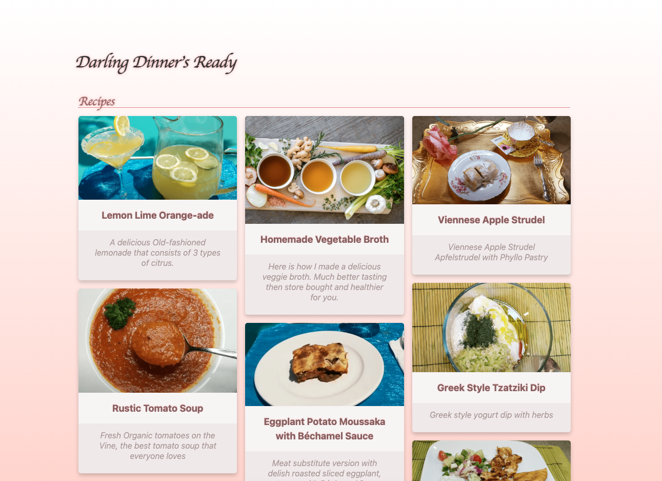 Screenshot of the DarlingDinnersReady blog